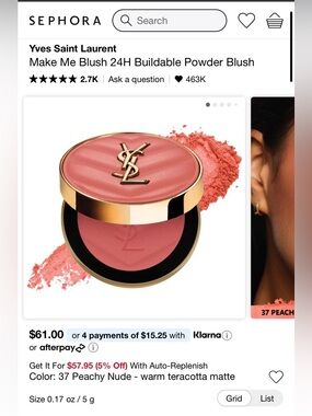 YSL Make Me Blush 24H Buildable Powder Blush 37 Peachy Nude